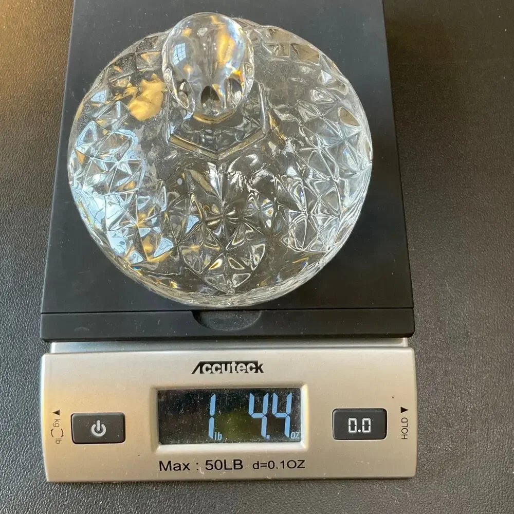 Vintage Clear Pressed Glass Lidded Candy Dish Diamond Starburst Trinket Bowl